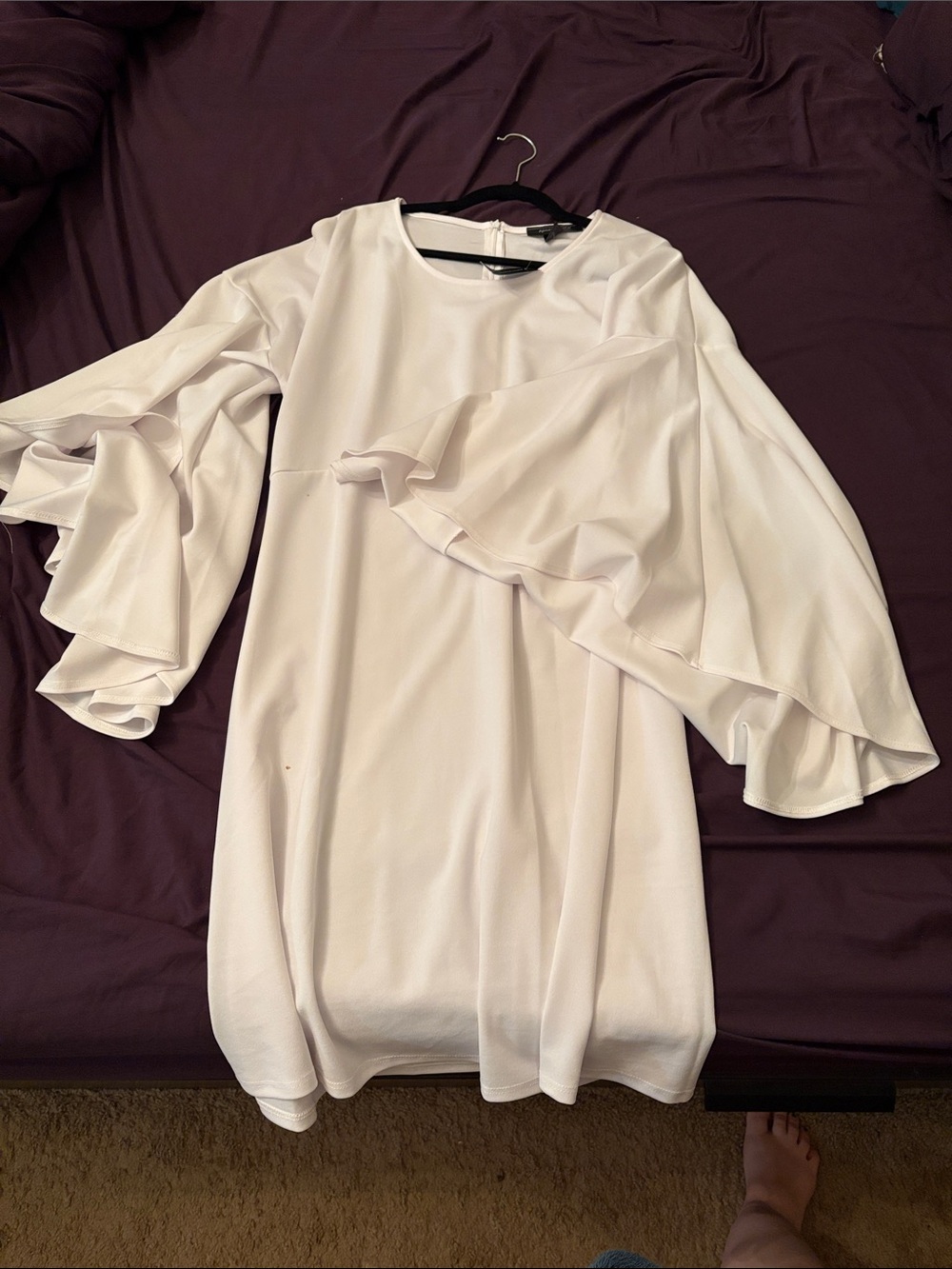 Ashley Stewart White Ruffle Bell-Sleeve Dress